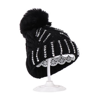 GRNSHTS Ladies Winter Knitted Beanie Hat with Faux Fur Pom  display picture 2