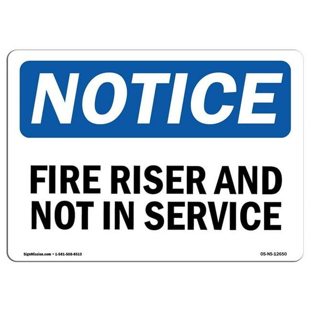 SignMission OS-NS-A-1014-L-12650 10 x 14 Po Panneau d'Avertissement OSHA - Riser Incendie Non en Service