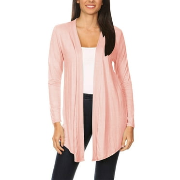 Moa Collection Women's Casual Long Sleeves Drape Open Front Solid Cardigan