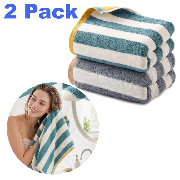 Striped Hand Towels for Bathroom, Kitchen Decor, Guest Use, Ultra Soft and Highly Absorbent, 100% Cotton, 12" x 28", 2 Pack