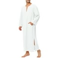 thumbnail image 4 of INSPIRE CHIC Men's Pajamas Cotton Sleepwear V-Neck Side Split Long Gown with Pocket 2XL White, 4 of 5
