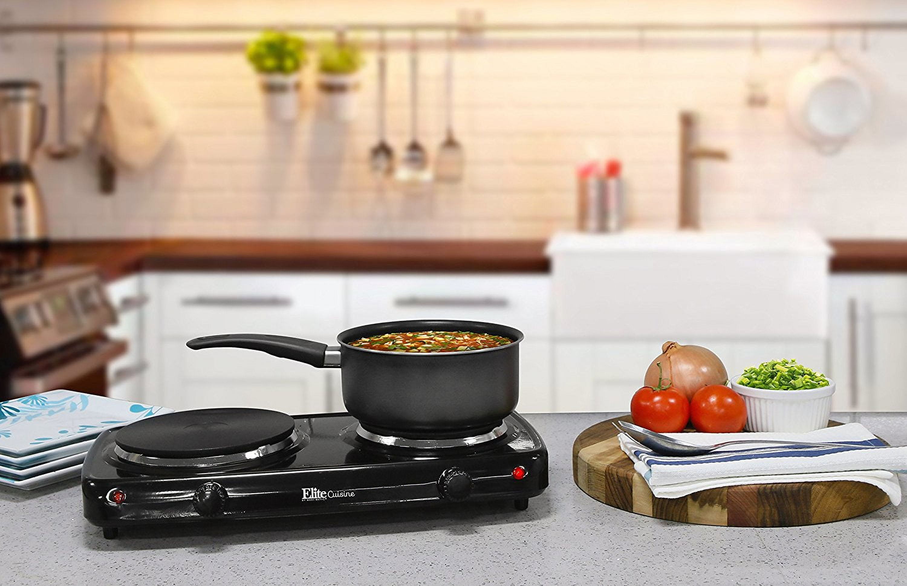 Elite by Maxi Matic EDB-302BF Cuisine Electric Double Cast Burner Hot Plate  Black