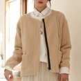 thumbnail image 5 of IROINNID Cardigan for Women Open Front Lamb Plush Jacket With Velvet Thick Round Neck Long Sleeve Loose Solid Outerwear with Pocket,Khaki, 5 of 5