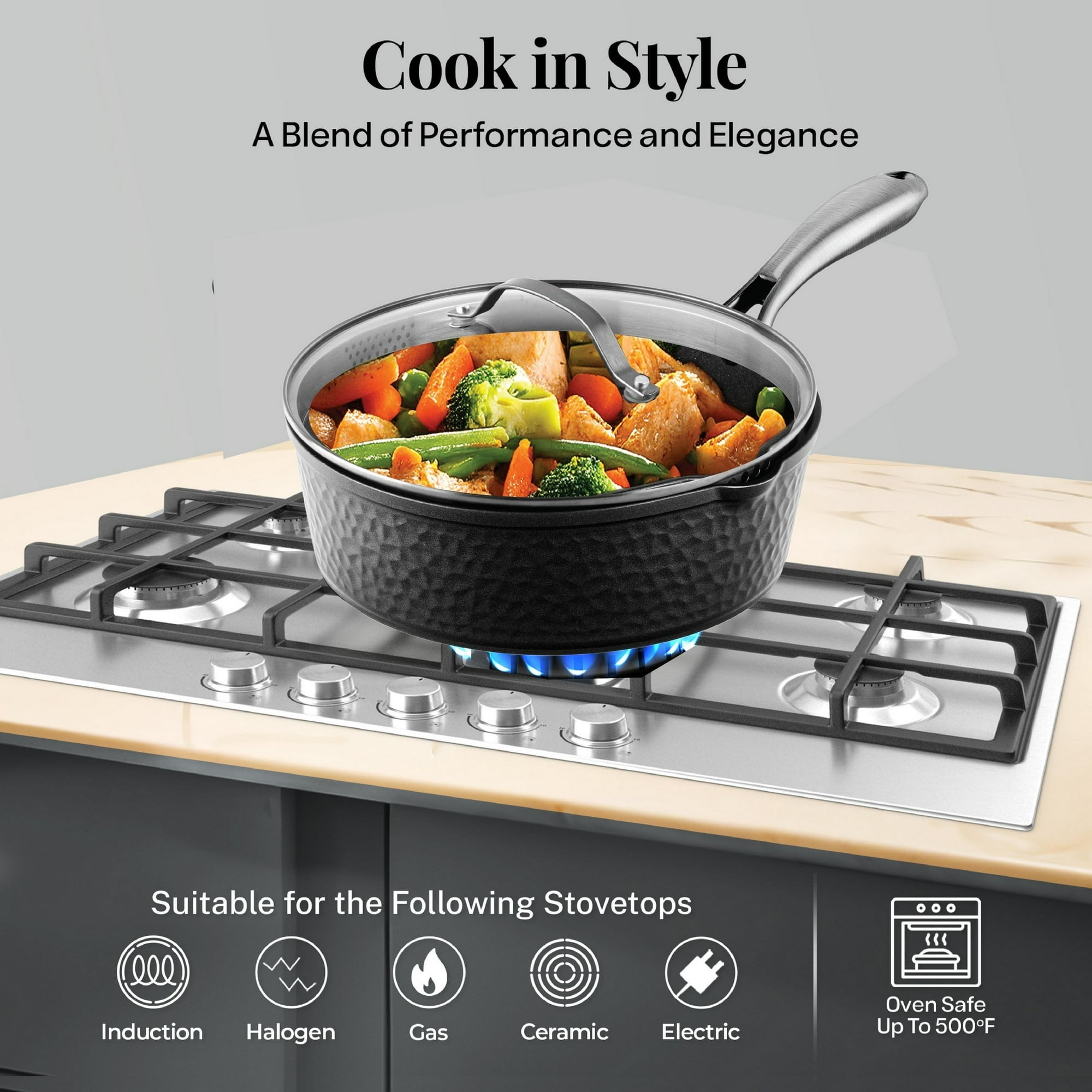 Gotham Steel Hammered 11 Inch Non Stick Frying Pans with Lid, 4 Qt Saute Pan, Large Frying Pans Nonstick with Lid, Ceramic Frying Pan Nonstick, Induction Pan, Oven/Dishwasher Safe – Black