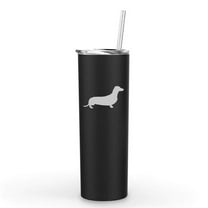 20 oz Skinny Tall Tumbler Stainless Steel Vacuum Insulated Travel Mug With Straw Dachshund (Black)