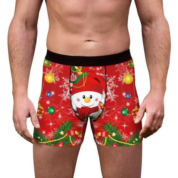 HUPOM Mens Underwear Boxer Briefs Male Thongs Medium waist Elastic Waist Printed Boxer Briefs Red XL