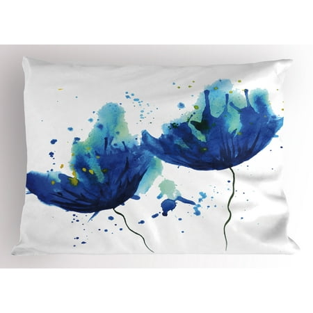 Blue Pillow Sham Watercolor Style Effect Fl Design Abstract Art Blue Pillow Sham Watercolor Style Effect Fl Design Abstract Art Cornflower Ilration Decorative Standard Size