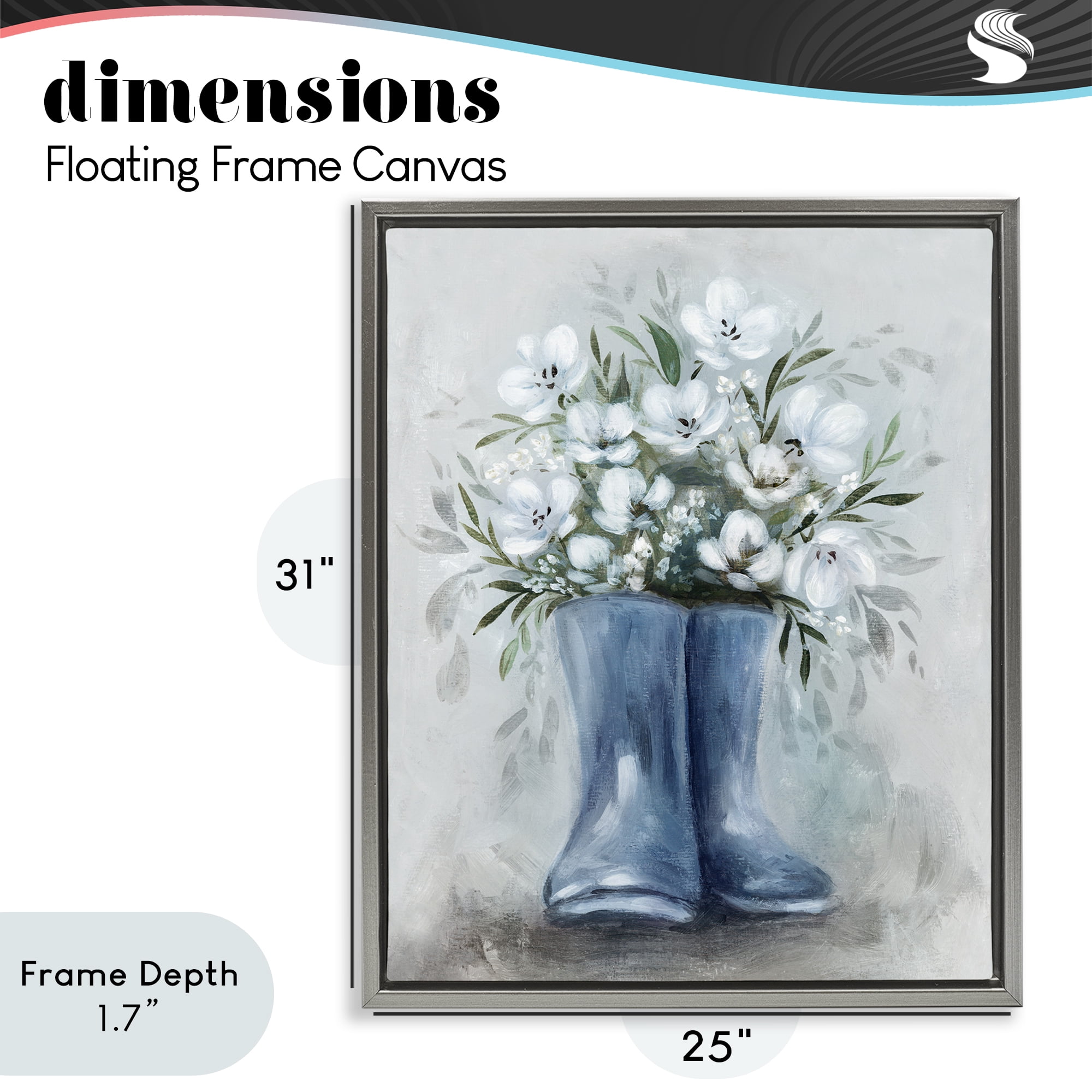 Stupell Industries Botanical Bouquet in Blue Boots Gray Framed Floater Canvas Wall Art, design by Kristen Brockmon
