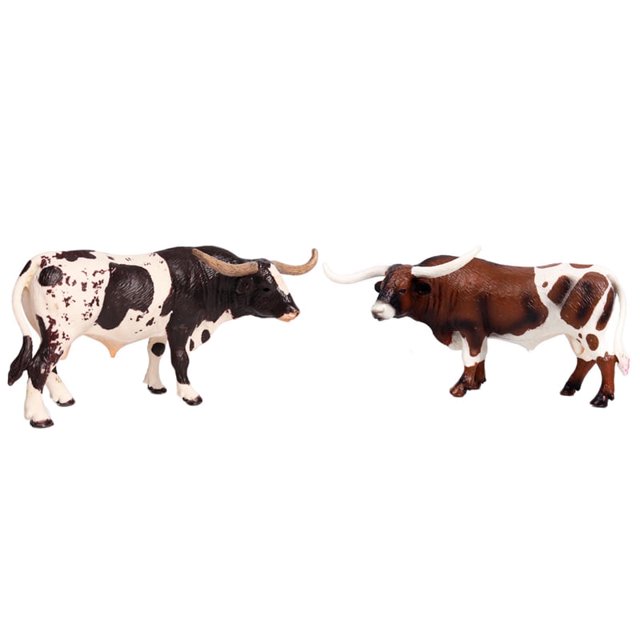 2 piezas de animales de ganado toro de plástico modelo estático colección modelo de vaca juguetes y cuerno largo
