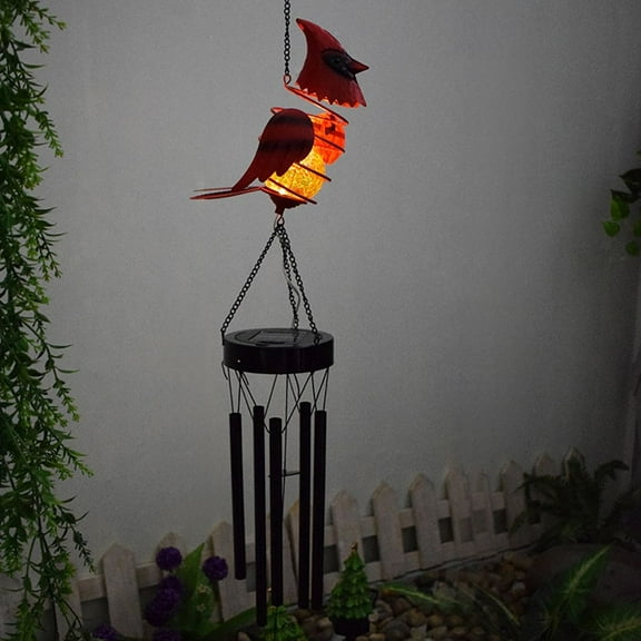 Masteelf Cardinal Bird Wind Chime Outdoor Pendant Solar Light Garden Decoration