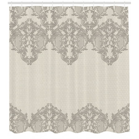 Taupe Shower Curtain Lace Like Framework Borders With Arabesque