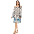 thumbnail image 5 of Sakkas Riza Women's Off Shoulder Long Sleeve Tunic Shirt Short Dress with Print - TW254-White - One Size Regular, 5 of 5