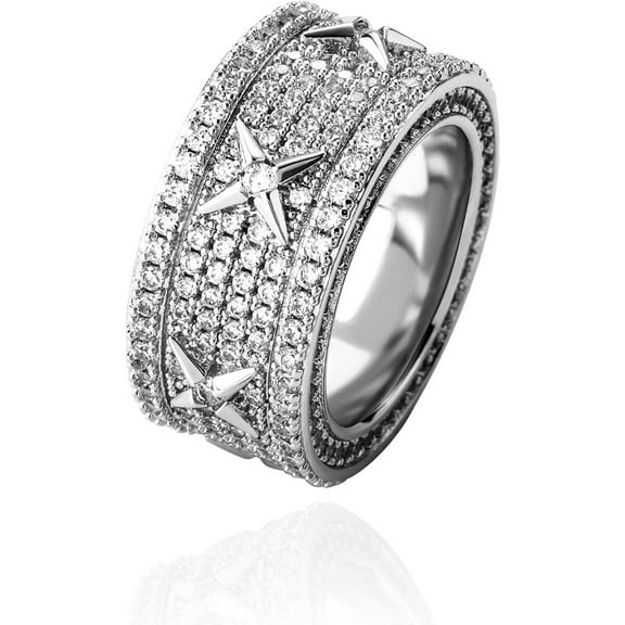 14K Gold Vintage Square Star Ring, Densely Set Moissanite Hip-Hop Ring, A Retro-Chic Choice for Special Events or Parties,Gifts for Dad