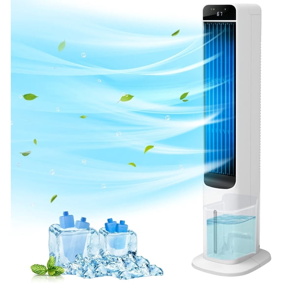 Ecotronic Portable Electric Evaporative Air Cooler, Tower Cooling Fan with Remote Control, 3 Speeds & 3 Modes, 50° Oscillation, 4 ice packs, Top & Bottom Water Refill for Bedroom Office