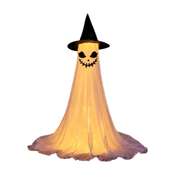 Halloween Ghost Outdoor Decorations, Spooky Light Up Ghost for Front Porch Courtyard Yard, Glowing Hanging Ghost Ornament with LED Lights, Haunted House Party Supplies