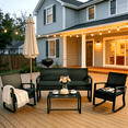 thumbnail image 2 of Outdoor Furniture Set on Sale, Lofka 4 Pieces Patio Conversation Set with Rocking Chairs and Tempered Glass Coffee Table for Baclony|Porch|Garden, Black Cushion, 2 of 10