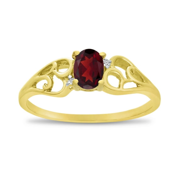 14k Yellow Gold Oval Garnet And Diamond Ring