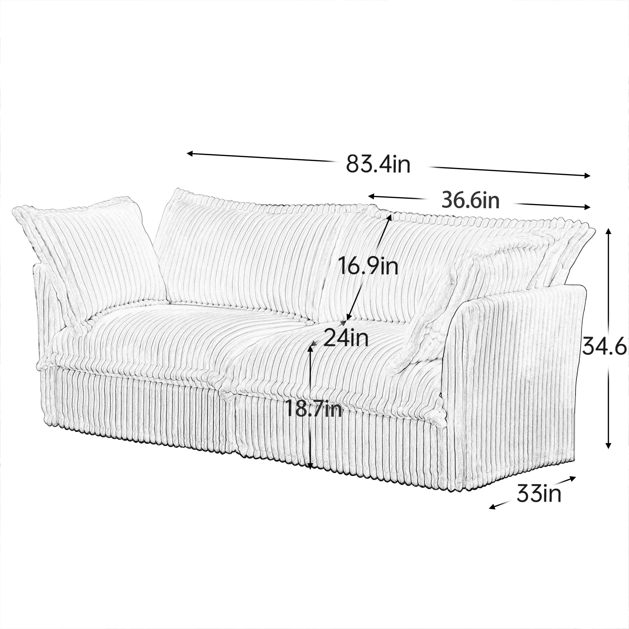 Modern Cream Corduroy Loveseat Sofa, Comfortable Cushion with Removable Cover for Living Room/Apt,Black