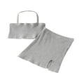 thumbnail image 1 of 2Pcs Kids Summer Outfit  Solid Color Ribbed Halter Neck Sleeveless Crop Tops + Short Slit Skirt for Girls  2-7 Years, 1 of 7
