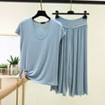 thumbnail image 2 of BaoFuBaoMei Wide Leg Pajama Set for Women 2 Piece Plus Size Cap Sleeve Pjs Crew Neck Top and Drawstring Capris Lounge Set Loose Comfy Sleepwear, 2 of 5