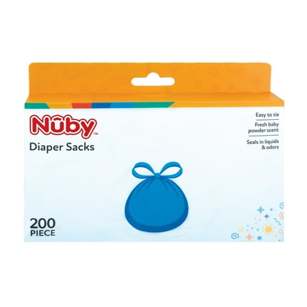 Nuby Dirty Diaper Disposal Sacks, Fresh Baby Powder Scent, Blue, 200 Count