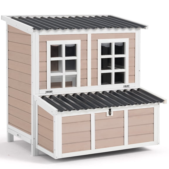 AECOJOY 40'' Large Wooden Chicken Coop with 3 Nesting Boxes, Outdoor Hen House Cage with Ramp and Removable,Brown