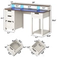thumbnail image 2 of Blotout 59" Farmhouse Computer Desk with 4 File Drawer & Power Outlet & Led Lights, Rustic Wood Home Office Desk with Long Monitor Stand, Computer Writing Desk, White, 2 of 10