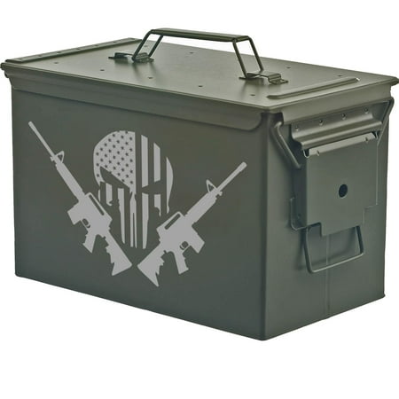 Steel Ammo Can Storage Box Ammunition Case American Flag Skull With Guns (50cal Green)