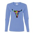 thumbnail image 2 of Colorful Rainbow Cow Bull Skull Animal Lover Womens Graphic Long Sleeve T-Shirt, Light Blue, Large, 2 of 3