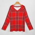 thumbnail image 3 of LYWC Red Plaid With Contrast Stripes-665 Long Sleeve Shirts For Women Oversized Tshirts Tops Tees Fall T-Shirts V Neck, 3 of 7