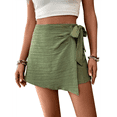 thumbnail image 3 of Minifalda Cruzada de Verano para Mujer, con Nudo, Cintura Alta, Cinturón, Cremallera, Informal, Holgada, Verde, Talla M, 3 of 10