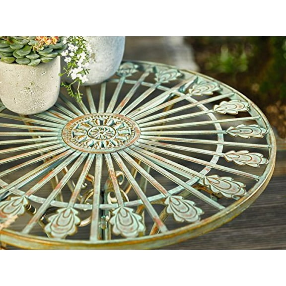 Westcharm Metal Bistro Outdoor Table for Outside Patio w/Curved Legs Scrolling Heart & Peacock Tail Motif