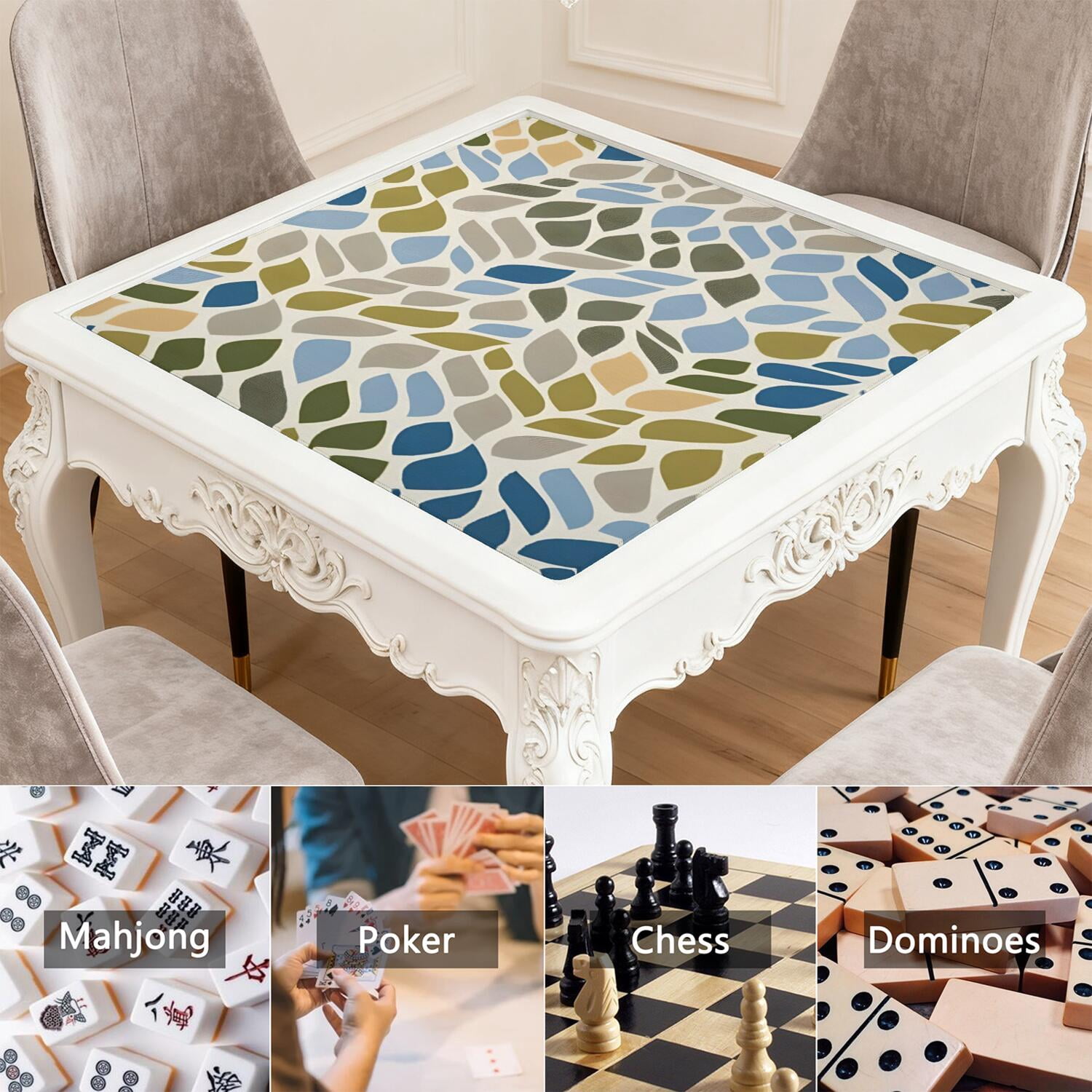 Traditional Boho Style Rubber Mahjong Table Cover 31.5x31.5 Inch Large Mat Features Non-Skid Bottom for Stability and Noise Reduction for Tiles and Games