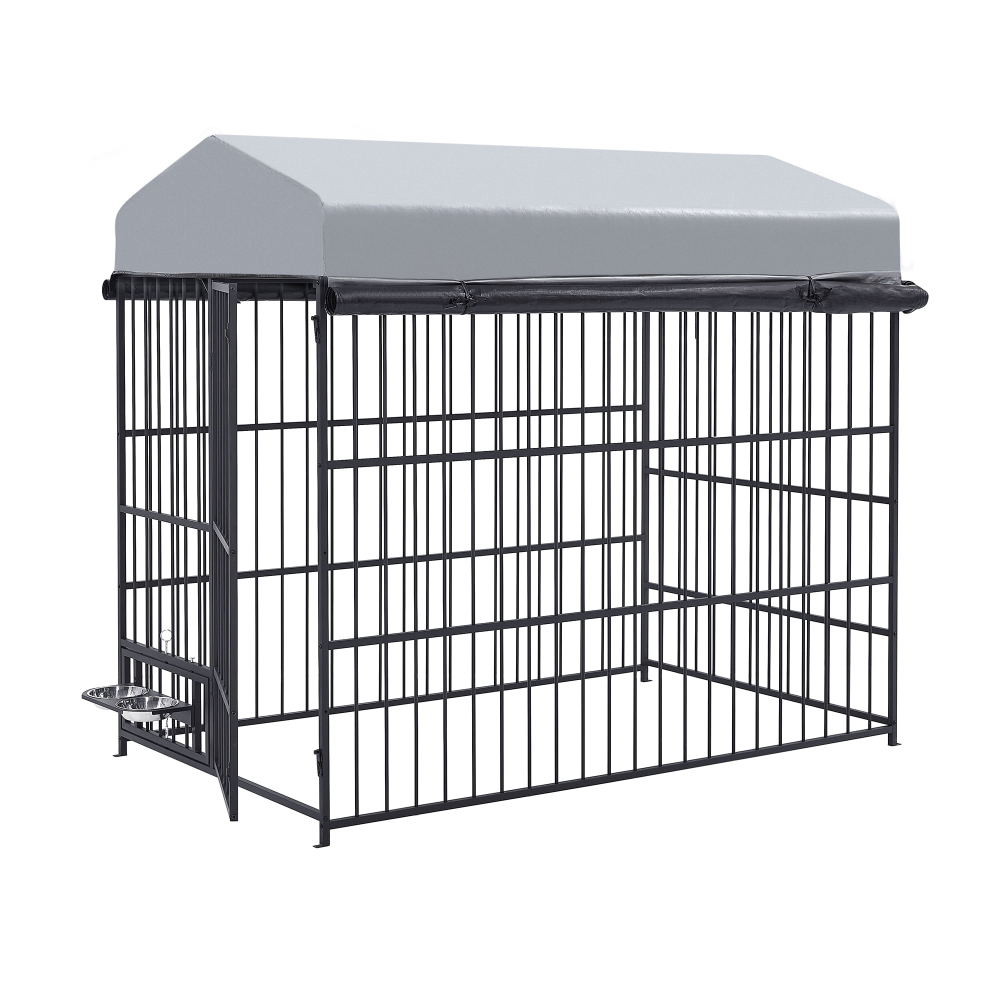 Pefilos 71" Large Dog Kennel House, Outdoor Dog Playpen Cage for Medium Dogs Fence with Secure Lock, Roof Cover, Feeding Bowl, Black Pefilos 71" Large Dog Kennel House, Outdoor Dog Playpen Cage for Medium Dogs Fence with Secure Lock, Roof Cover, Feeding Bowl, Black