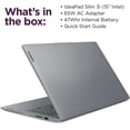 thumbnail image 7 of Lenovo IdeaPad Slim 3i 15.6" FHD Laptop, Intel Processor N100 Processor, 4GB DDR5 RAM, 128 SSD, WiFi 6, Windows 11 Home in S Mode, Copilot AI, Arctic Grey with Mazepoly Accessories, 7 of 7
