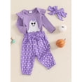 thumbnail image 4 of RUINIXCW Newborn Baby Girl Halloween Outfit Infant Girls Fall Winter Clothes Ghost Embroidery Ribbed Long Sleeve Romper with Dot Pants Headband Set, 4 of 10