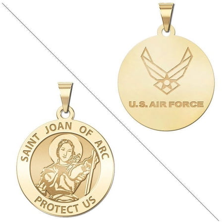 PicturesOnGold.com Saint Joan of Arc Doubledside AIR Force Religious Medal 2/3 Inch Solid 14K Yellow Gold
