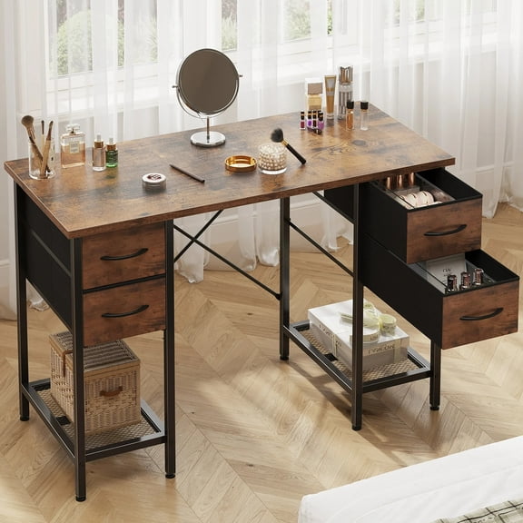 EDX 47 Inch Computer Desk with 4 Drawers, Office Desk with Mesh Shelf, Gaming Desk, Writing Work Desk, Large Storage, Rust