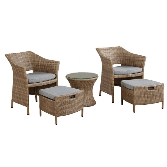 Kokoli All-Weather Conversation Set with Set of 2 Chairs with Ottomans and 17"H Accent Table