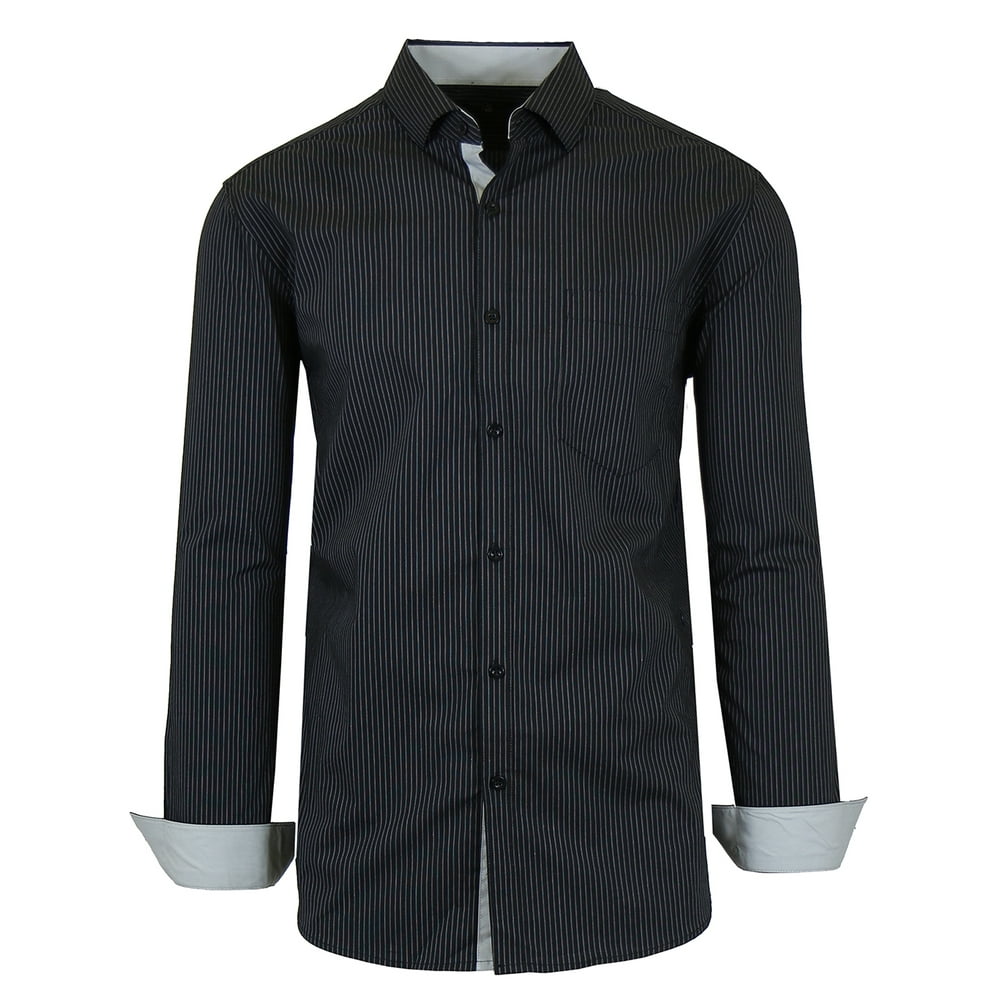 GBH Men's Long Sleeve SlimFit CottonStretch Pinstripe Dress Shirts