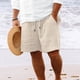 thumbnail image 1 of pstuiky Pantalones cortos para hombre, Pantalones cortos deportivos de lino sintético con bolsillos y cintura elástica para hombre, de pierna recta, para playa, hasta la rodilla., 1 of 6