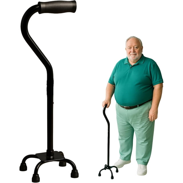 Bastón Bariátrico 4 Apoyos Ajustable | Soporte hasta 180kg | Acero | Mango Ergonómico Ambidiestro | Adultos Mayores y Obesidad