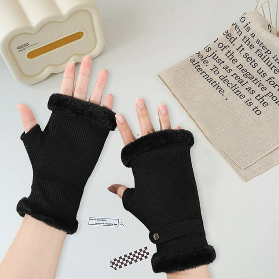 Windproof Gloves Winter Half Finger Gloves Plush Fabric Soft Warm Korean Style Windproof Cold proof Velvet Anti slip 1 Pair Women Winter