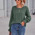 thumbnail image 2 of Mujeres T Camisas ronda Masajeadores de cuello shirred manga larga puff color puro casual Top para el desgaste diario OD verde XL, 2 of 4