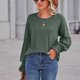 thumbnail image 2 of Camisetas de mujer con cuello redondo fruncido y manga larga abombada, Top informal de Color puro para uso diario, 2 of 4