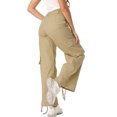 thumbnail image 4 of Women's Wide Leg High Waisted Multi Pocket Loose Fit Cargo Trousers, Utility Straight Leg Pants, Casual Military Style Pants for Women with Drawstring,Khaki,M, 4 of 6
