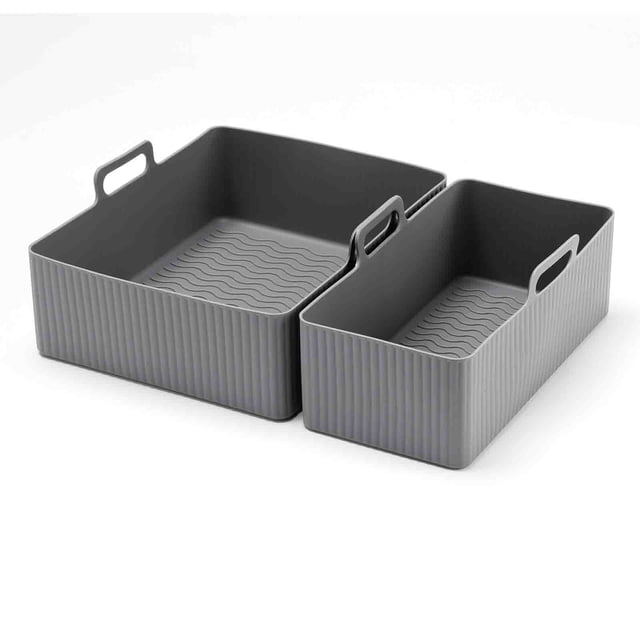 2 Pcs Doublures Carrées Réutilisables en Silicone pour Friteuse à Air Chaud, Plateau de Cuisson Réutilisable de Qualité Alimentaire, Accessoires pour Friteuse à Air Double Zone Four Friteuse à Air Accessoires Micro-Ondes