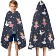 thumbnail image 3 of Dark Blue Ballerina Princess Pattern Hooded Bath Towel，50"x30" for Ages 3 To 12 Kids, Quick Dry Lightweight Soft Microfiber Hood Beach Towel Cover Up for Kids, 3 of 7