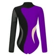 thumbnail image 4 of ZALDITA Long Sleeve Gymnastic Leotard for Women Rhinestone Sheer Mesh Ballet Dance Bodysuit Black&Purple XL, 4 of 7