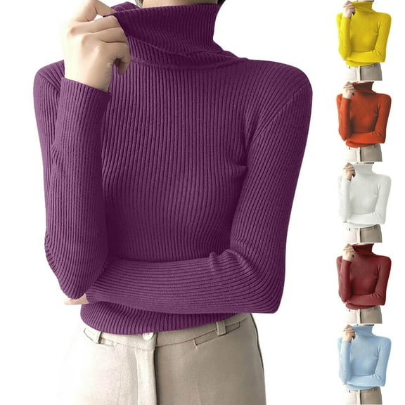 LOVZFMLL Sweaters for Women Turtleneck Ribbed Pullover Solid Color Basic Casual Undershirt Slim Tops Warm Fall Winter Clothes